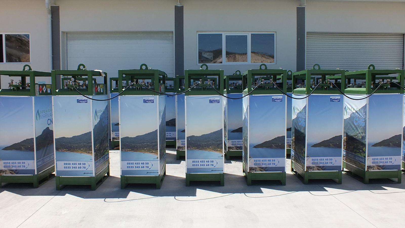 Indoor CNG dispensers with scenic branding in covered facility