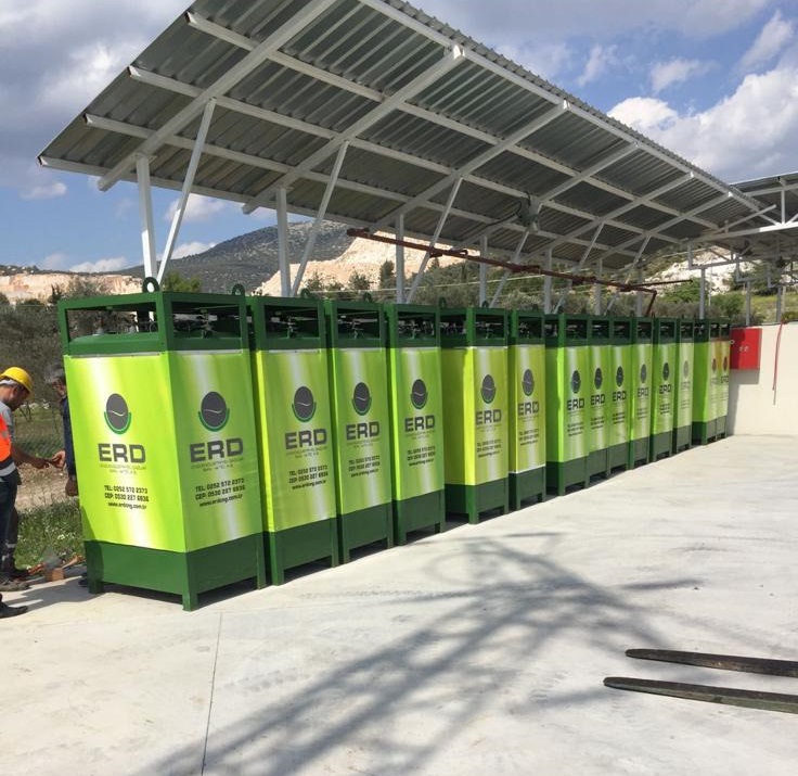 ERD branded green CNG dispensers under canopy, alternative view