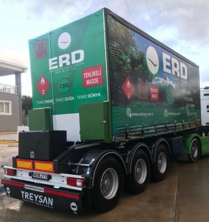 ERD branded green trailer with forest graphics and environmental messaging on TREYSAN chassis